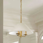 Townes Pendant rustic barn-style hanging light with aged metal shade and warm broad downlight over farmhouse kitchen island