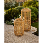 Handwoven Rattan Lantern – Natural Artisan Candle Lantern with Open Weave Design – Coastal Tropical Indoor Outdoor Decor for Garden Patio Dining Table