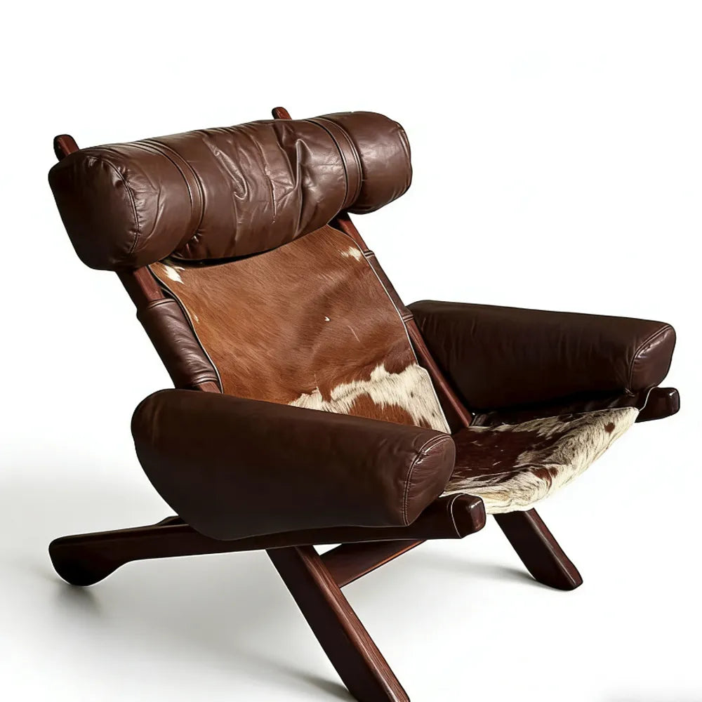 Swedish Cow Hide Armchair – Nordic Leather Accent Chair for Rustic Modern Decor