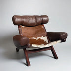 Swedish Cow Hide Armchair – Nordic Leather Accent Chair for Rustic Modern Decor