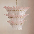 Treviso Chandelier Pink blush multi-arm ceiling light with warm crystal glow in elegant bedroom setting