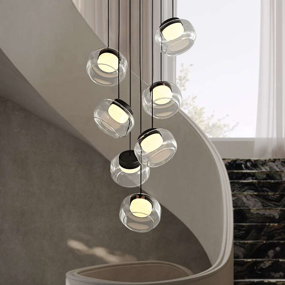 Trufa Suspension Lamp – Transparent Handmade Glass Pendant with Alabaster - View 4