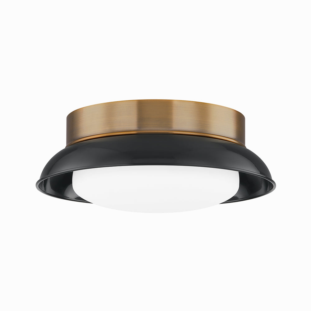 Two-Light Glossy Shade and Brass Flush Mount Ceiling Light