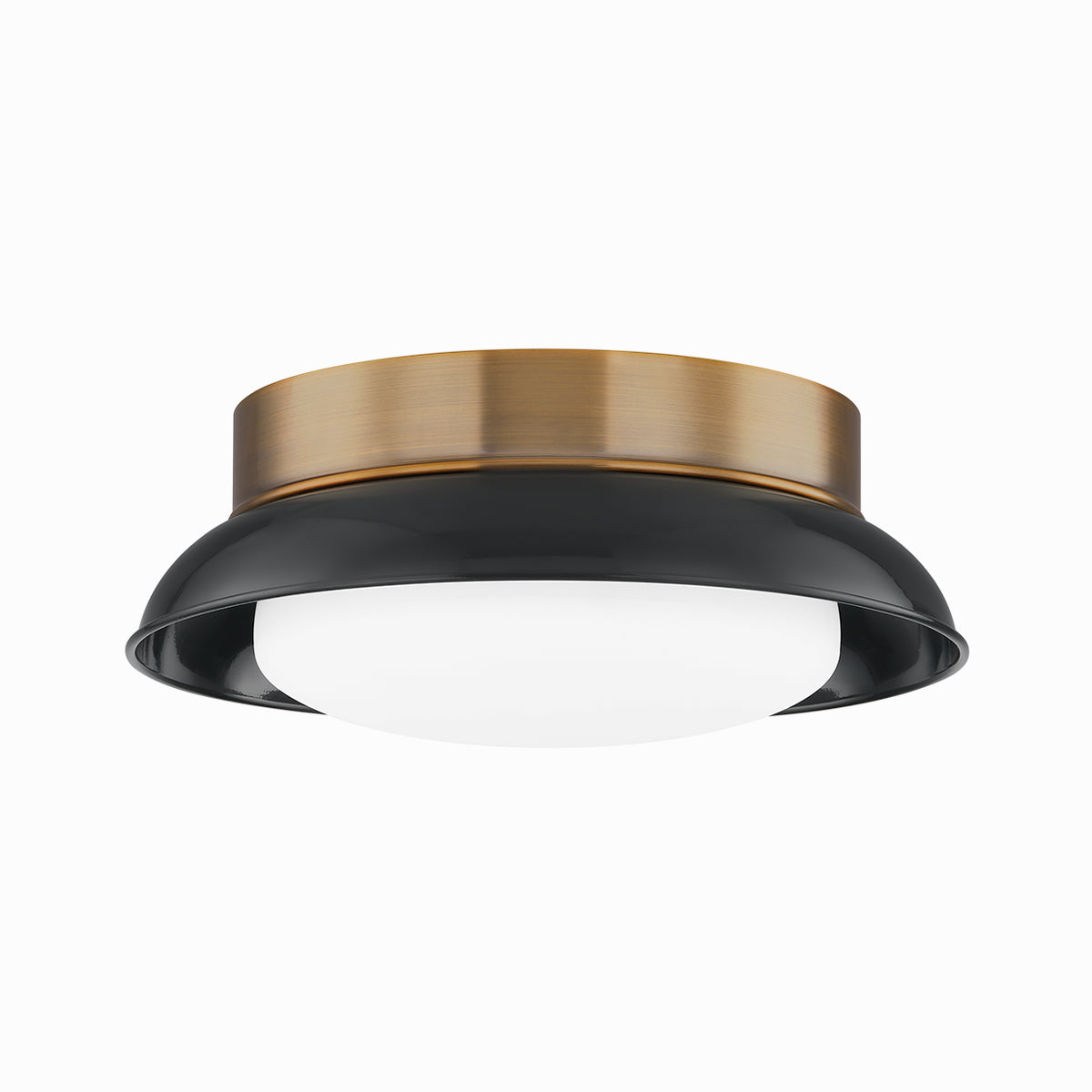 Two-Light Glossy Shade and Brass Flush Mount Ceiling Light