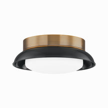 Two-Light Glossy Shade and Brass Flush Mount Ceiling Light