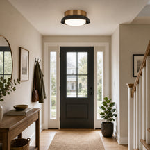 Two-Light Glossy Shade and Brass Flush Mount Ceiling Light