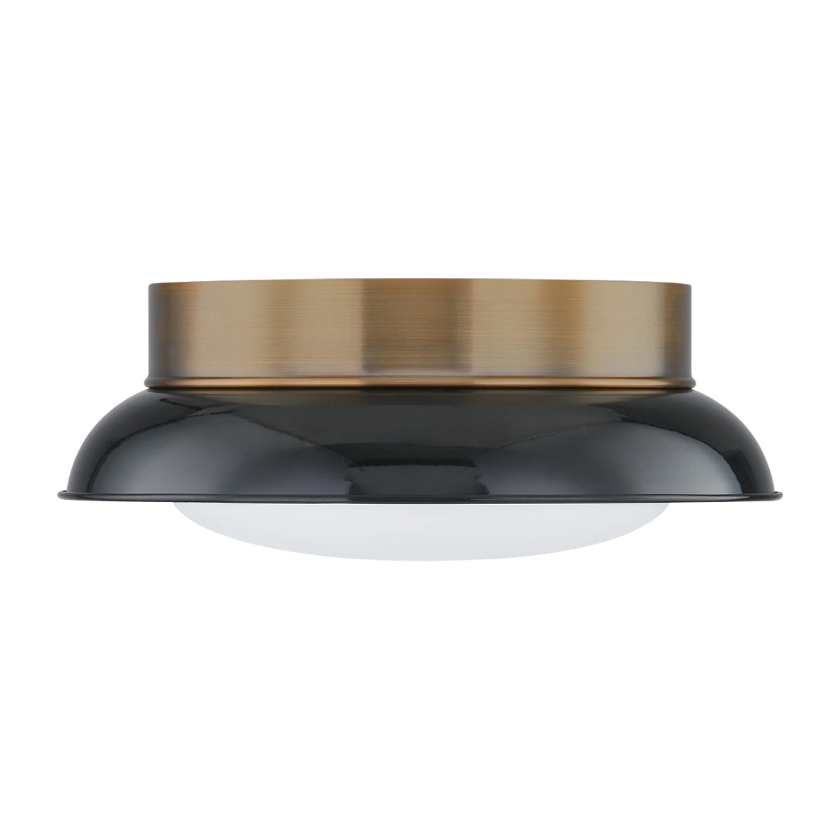 Two-Light Glossy Shade and Brass Flush Mount Ceiling Light