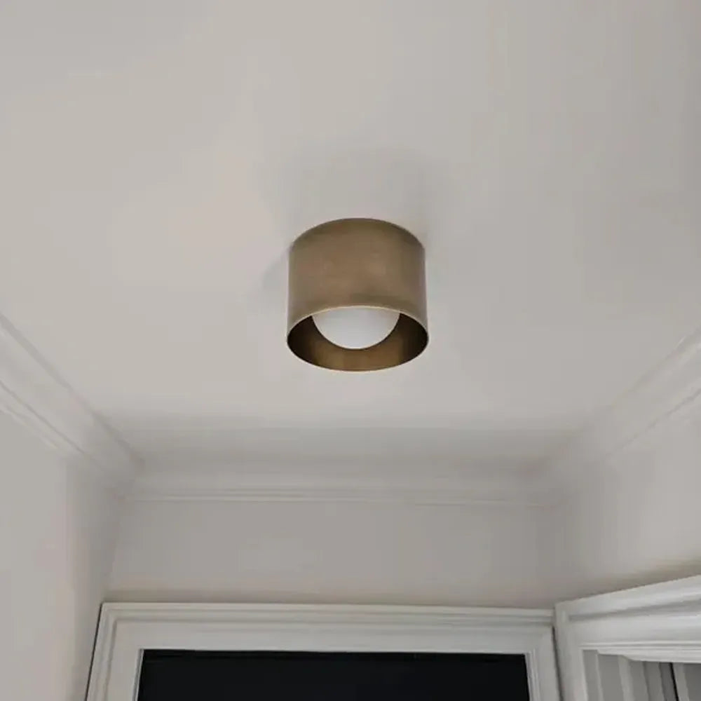 Vintage Brass Ceiling Spotlight, Simple Milky Glass Shade - View 9