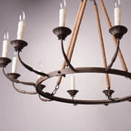 rustic chandelier with flaxen hemp rope