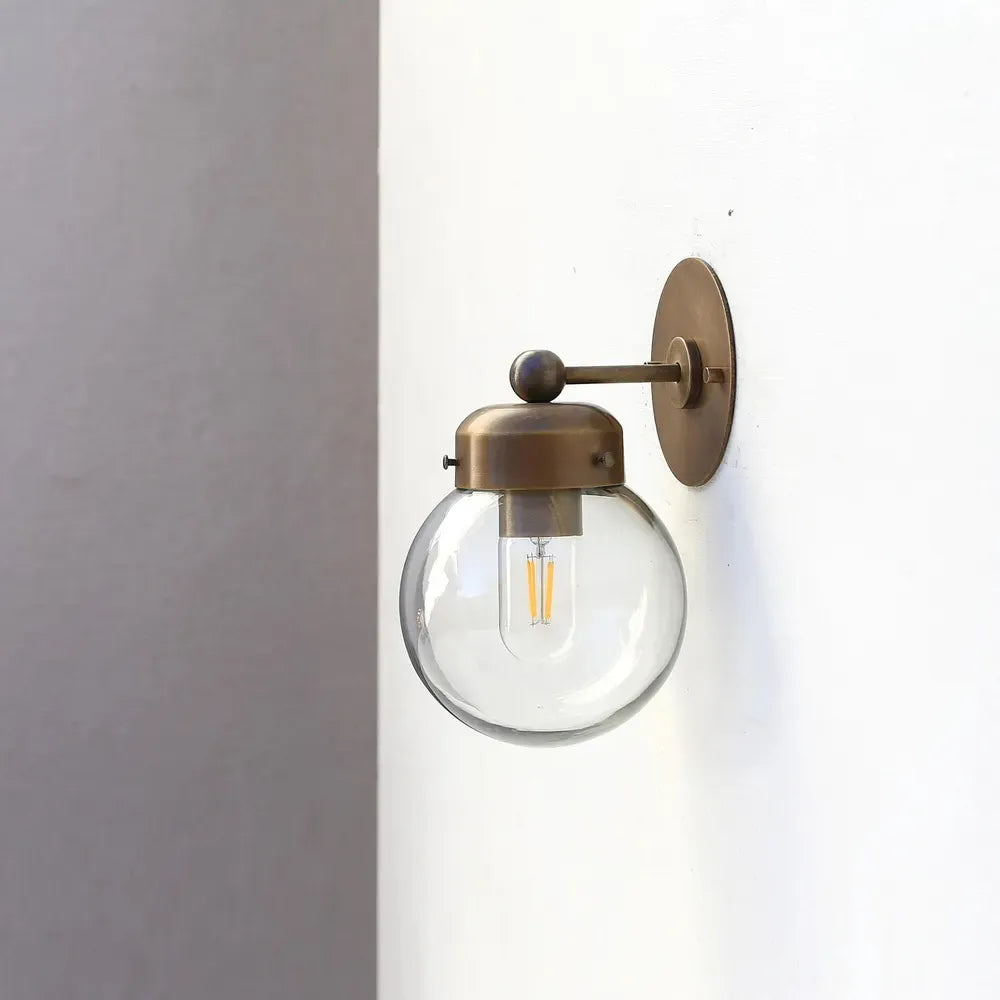 Vintage Industrial Wall Lamp with Clear Glass Ball Shade
