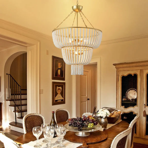 copper white beaded chandelier