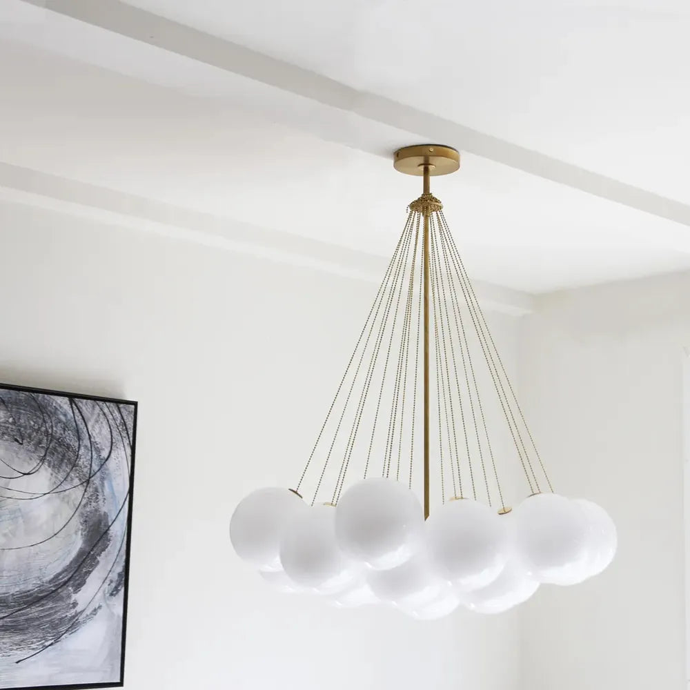 Modern Creative Chandelier – White Glass Bubble Cloud Light - View 2